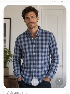 GAP Men's Blue and Light Blue Check Cotton Button-Down Shirt